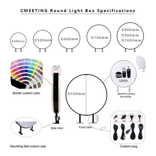 Round Outdoor Light Box Sign Advertising Signage Subway  Business Shop Lightbox