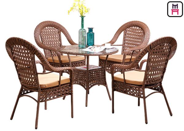 4 tabelas exteriores do restaurante de Seater com quadro D80* H72 Cm do metal do Rattan