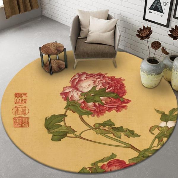 Plant And Flower Round Polyester Fiber Floor Carpet For Sofa And Living Room