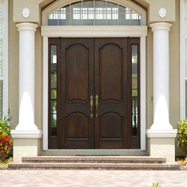 Anti Deformation Exterior Wood Doors With Glass , Simple Main Door Designs For Home