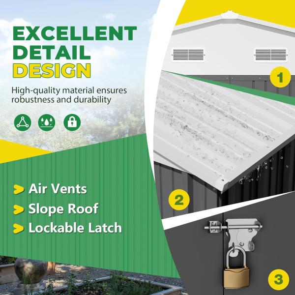 Outdoor Storage Tools Shed Large Size 8x10FT Metal House with 66.5