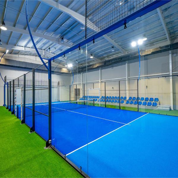Panoramic Padel Court Glass Padel Stadium 10*20m White Black Customized With LED Flood Light / Steel Post / Steel Mesh