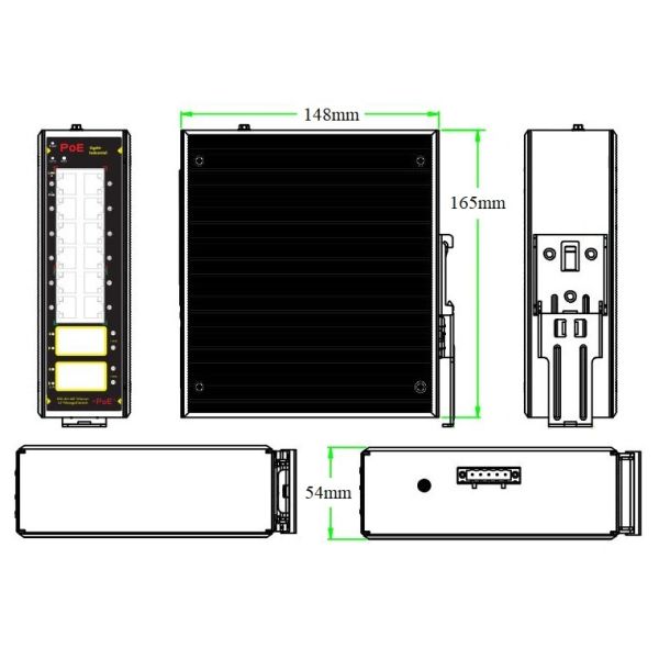 Industrial 16 Port Gigabit PoE Switch 52Gbps For Communication Network