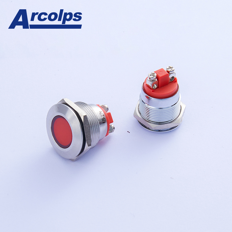 22mm Metal Waterproof Indicator Light Flat Head Industrial Indicator Light 12V DC IP68