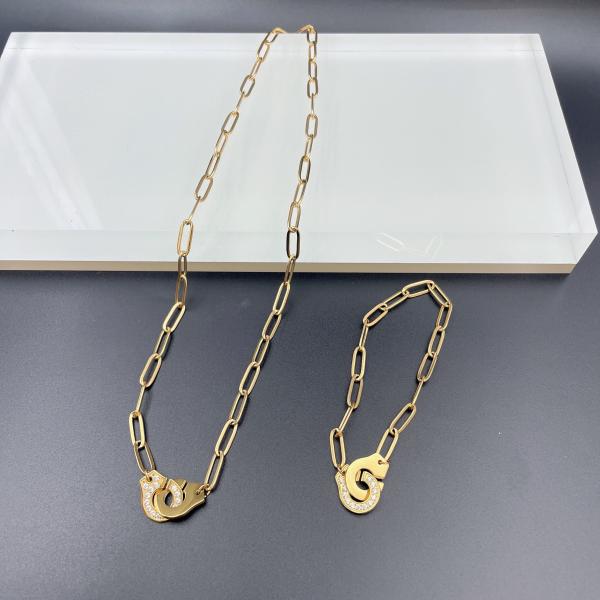 Newest Gold Color Stainless Steel  Earring ,Necklace , Bracelet Sets With Cnc Cz  For Lady
