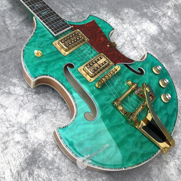 2020 Custom Semi-Hollow High Quality Green Customizable Logo and Shape Electric Guitar