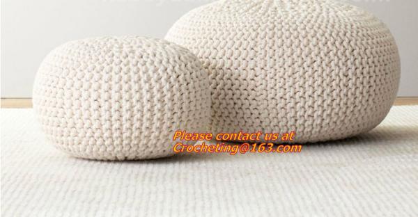 hand made orange, white, black, color crochet knit pouf crochet knit Ottoman Floor Cushion