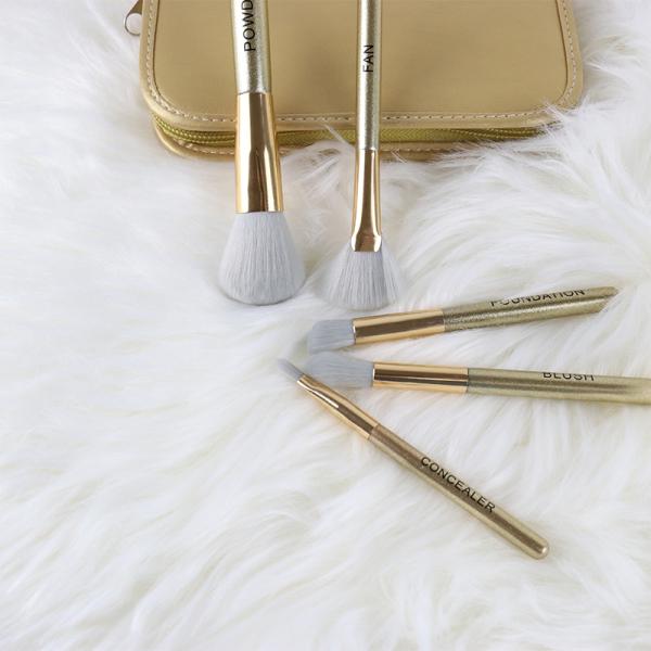 5pcs Mini Travel Makeup Brush Set With Portable Cosmetic Bag Easy To Carry