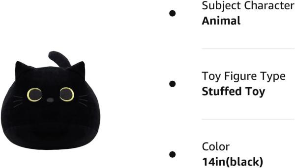 Brinquedo de pelúcia de gato preto: almofada animal macia e recheada, decoração de sofá para bebê, design em forma de gato