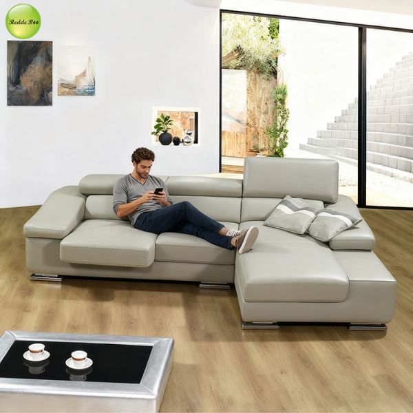 Light Grey Leather L - Shaped Sofa: Sleek, Plush – Elevate Modern Living Spaces