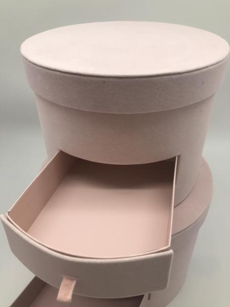 Pink Cylinder Velvet Flower Gift Box With Drawer And Round Floral Box Packaging