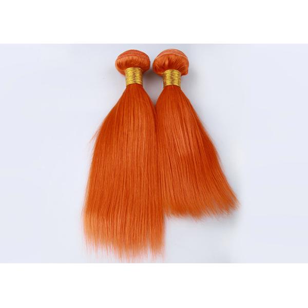 Customized Orange Silk Straight Virgin Human Hair Extensions Double Stitch Weft