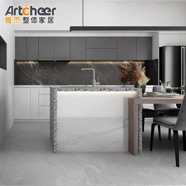 High Gloss Lacquer Kitchen Cabinet with L Shape Sintered Stone Table Top Customized Color