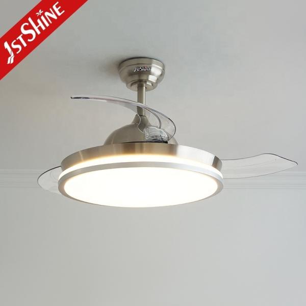 Ventilador de teto LED de níquel de cetim de 42 polegadas com lâminas dobráveis e fonte de luz retrátil