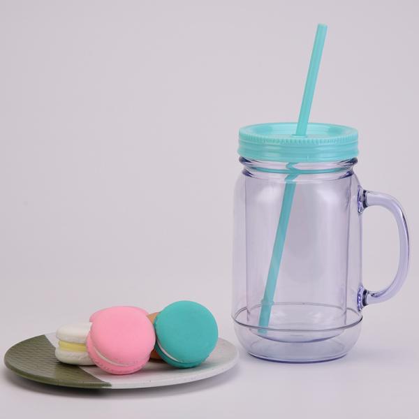 Unisex Plastic Drink Cup with Handle Lid and Straw Capacity 501-600ml Portable Design