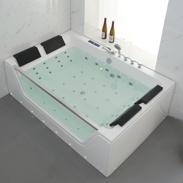 Initial Payment 2 Person Rectangular Whirlpool Massage Bathtub with Front Blue Glass