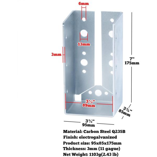 4x8 Concealed Flange Joist Hangers Thickness 3mm 11 Gauge Steel For 4x8 Post