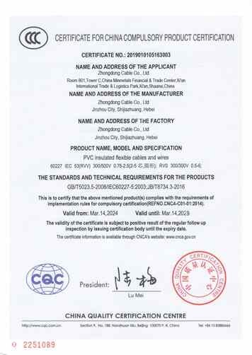 Zhongdong Cable Co., Ltd. Certifications