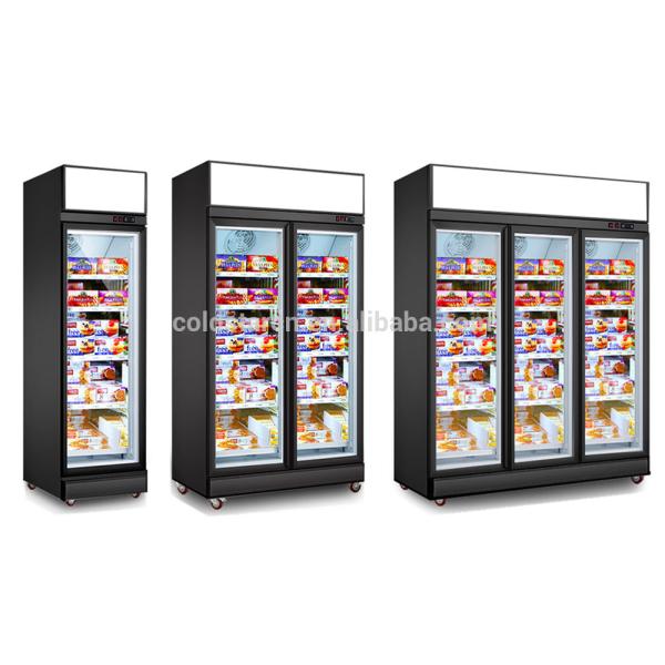 Top Mounted Commercial Glass Freezer With Automatic Drain Water Evaporating System