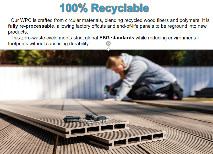 140*25mm Composite WPC Decking Panel UV Resistant Reversible Design