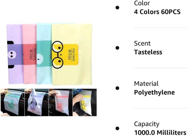 Biodegradable Easy Stick-On Disposable Car Trash Bag, Compostable Cornstarchbag Leakproof Vomit Bag, Kitchen Storage Bag