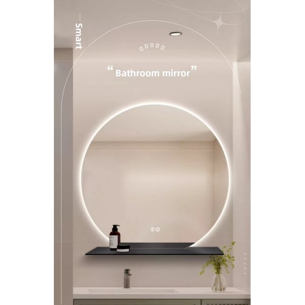 Modern Round LED Bathroom Mirror Storage Shelf Integrated Touch Switch IP44 Rated for Hotels Apartments Compact Toilets Vanities