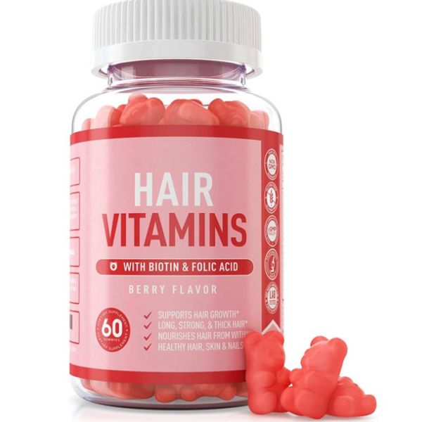 Private Label Biotin Enriched Hair Gummy Bears Vitamin Supplement with 60pcs per Bottle for Hair Skin and Nail Growth