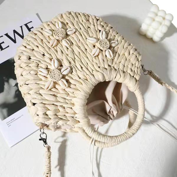 Corn Skin Woven Crochet Hand Bag , Woven Beach Bag Shell Flower Decorative ODM