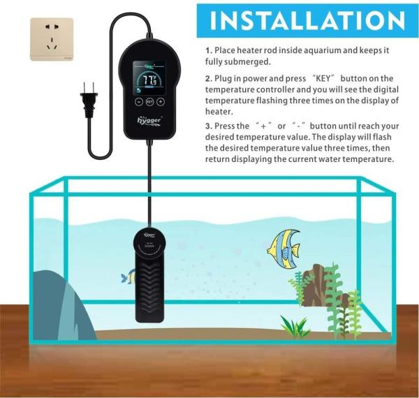 Dual Relay 500W Hygger Aquarium Heater Ceramic Rod Led Temp Display