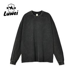 Homens de ombro caído Gráfico Suéter simples de tamanho grande 250g Manga longa Vintage lavado 100% algodão Hoodie pesado