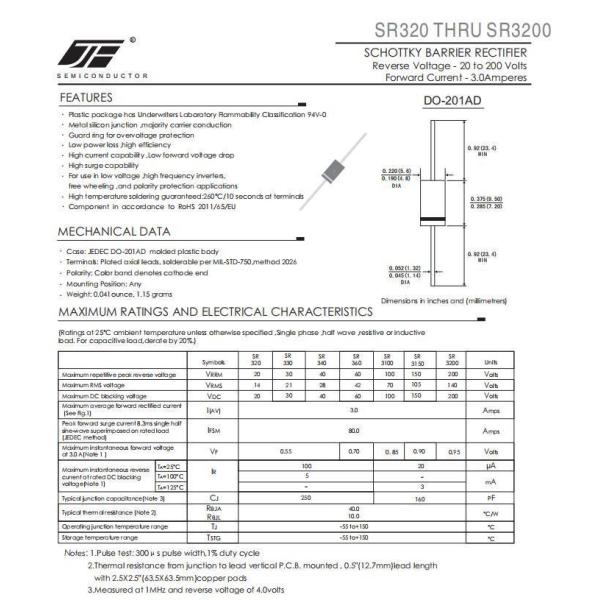 Competitive Silicon SR360 3A 60V Schottky Barrier Rectifier Diodes in DO-201AD Package