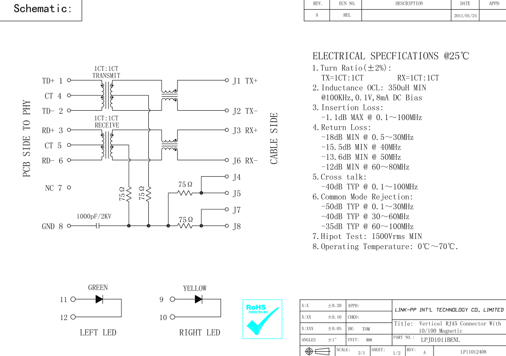 CCTV локальных сетей вертикальный RJ45 Jack 203323/промышленные камеры LPJD1011BENL