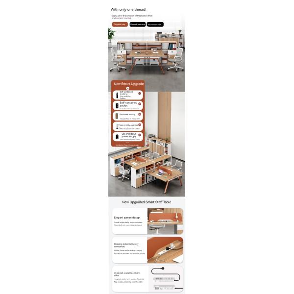 Sencillo Asiento de personal moderno Mesa de trabajo Oficina 6 Cuatro 4 Personas Estilo de escritorio de oficina Modernidad
