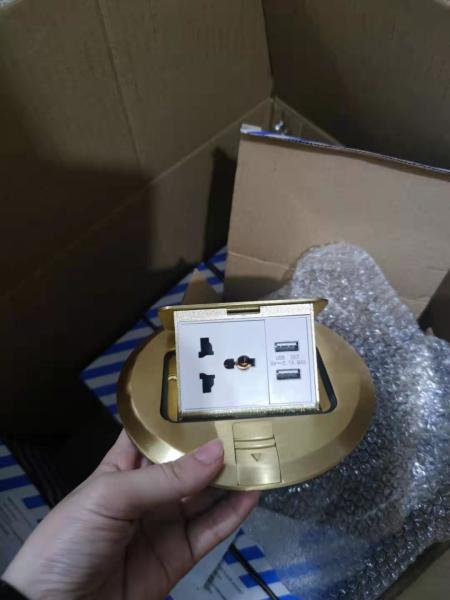 Golden Color Round Floor Socket 3 Jack Pure Copper British Standard 10A