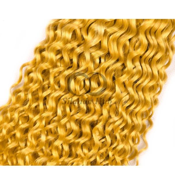 Yellow Kinky Curly Remy Human Hair Bundles Sew In Weave Bundles Brazilian Bundle Deals
