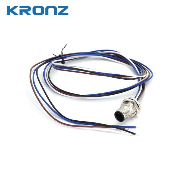 M12 Cable Connector Male Aviation Socket with 1m Wire Open 12mm Panel Mount Plug