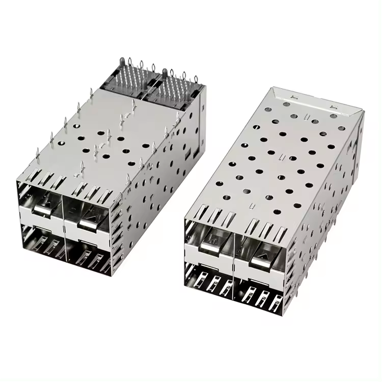 QSFP SFP Cage 2X2 Port Cage with Light PIPE XFP CFP Sfp Connector Dust Cover Fiber Optic Module Shielding