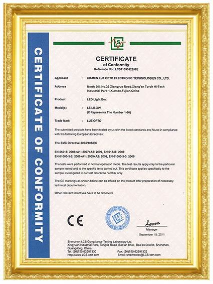 Xiamen Luz Opto Electronic Technologies Co., Ltd. Certifications