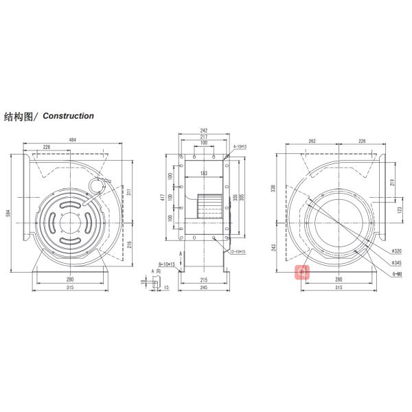 fã centrífugo galvanizado 280mm do impulsor com o motor externo do rotor de Polo da fase monofásica 6