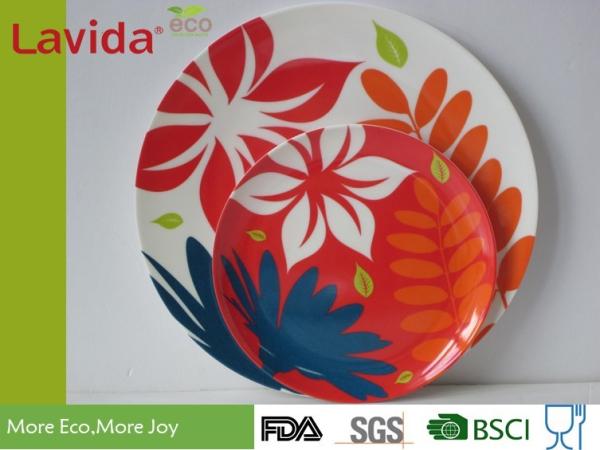 Colorful Garden Melamine Plates Bowls , 10/ 8 Shatter Proof Melamine Christmas Plates