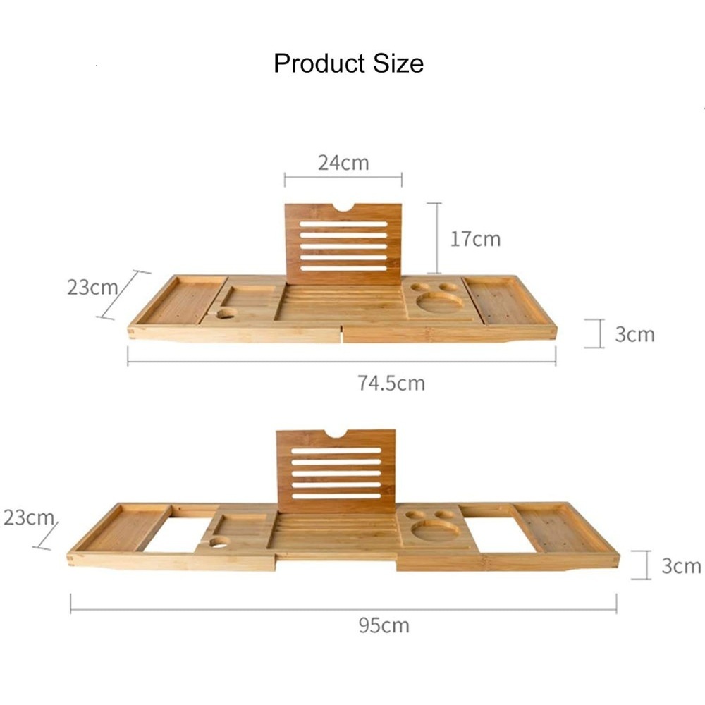 Expandable Bamboo Bathtub Caddy with Safe Holders and Durable Design