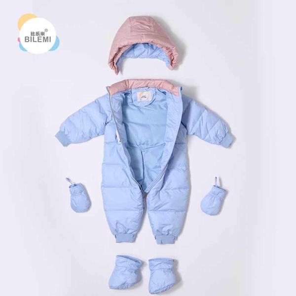 Bilemi 90% Newborn Romper Outdoor Long Sleeve Hooded Sky blue Caramel Pink Snow Personalised Girl Baby Winter Jumpsuit