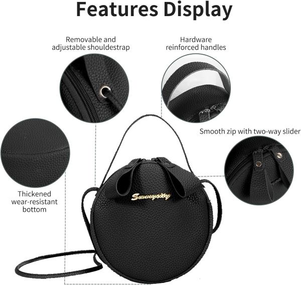 WOMEN'S SHOULDER BAG CROSSBODY BAG, CHIC ROUND SHOULDER BAG WITH ZIPPERS AND ADJUSTABLE STRAP,CROSSBODY HANDBAG PURSE FO