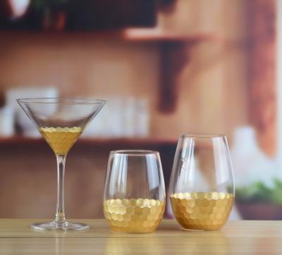 favo de mel Crystal Wine Glass Stemless de Cutted do ouro 450ml