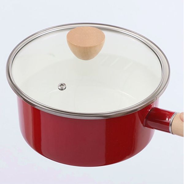 Enamel Saucepan Cooking Pots With Wood Handle 20cm 12cm 14cm 16cm 18cm