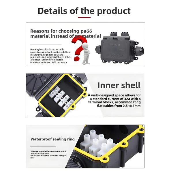Waterproof Junction Box 1In3Out IP68 Rated Die-Cast Aluminum Direct Through-Wire