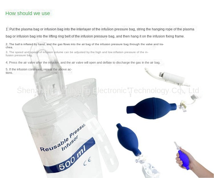 TPU Infusion Pressure Bag Reusable Clear TPU Blood Pressure Bag 500ml