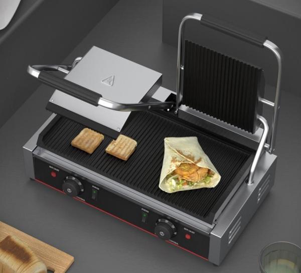 3600W Grill de contacto comercial de mesa em prata preta