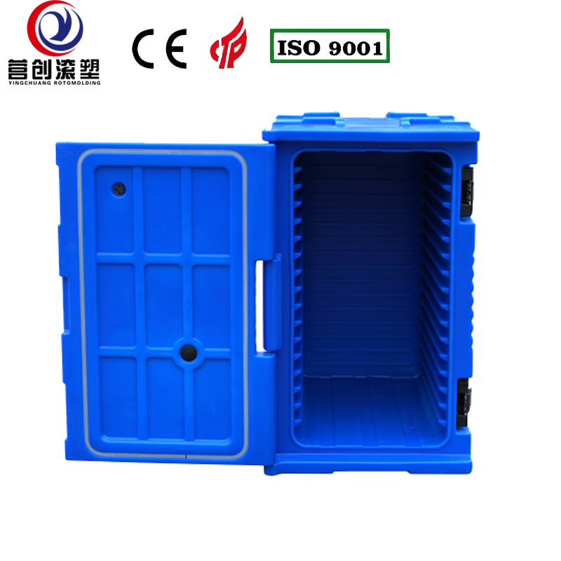 YINGCHUANG ROTOMOLDING OEM 120L Blue Rotomolded Insulated Box With Small Casters, Thick PU Foam Hot & Cold GN Pan Food Transport Cabinet For Central Kitchen Catering Canteen