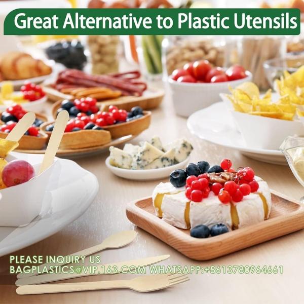Disposable Wooden Cutlery Set, Pack Of 200 (100 Forks, 50 Spoons, 50 Knives) Biodegradable Compostable Utensils